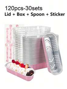100 Sets Mini Toast Molds With Lids And Spoons, 100pcs, Pink, 6.8oz, Rectangular Aluminum Foil Baking Pans - Multicolor - View 11