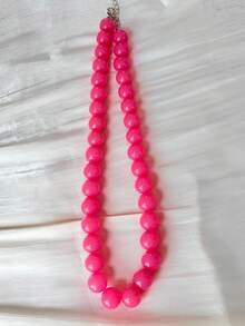 2/1pc Fashion Elegant Graceful Casual Vintage Fairy Style Pink Blue Green Geometric Pattern Resin Beaded Necklace Set For Women, Vacation Party Date Travel Shopping Beach Seaside Banquet Daily Wear Versatile Combination - Pink - View 6