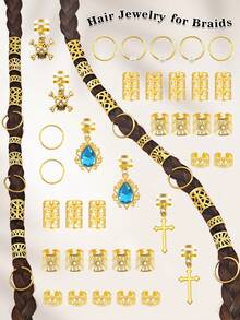 89pcs Luxury Alloy Hollow Rhinestone Hair Accessories Pendant, DIY Hair Beads Hair Clips Decoration - Gold - View 4