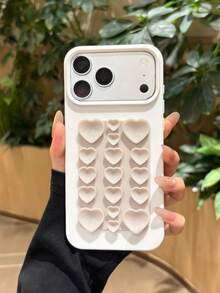 3D愛心吸盤Apple手機殼，紓壓手機保護殼，可愛美感女性女孩學生禮物，適合情人節/生日禮物，相容於Apple 17/17 Pro/17 Pro Max、16/15/14/13/Pro/Pro Max-Apple 17 Pro Max手機，Apple 16手機殼，可愛甜美手機配件，適用於日常通勤、約會與旅行使用 - 白色 - 查看 6