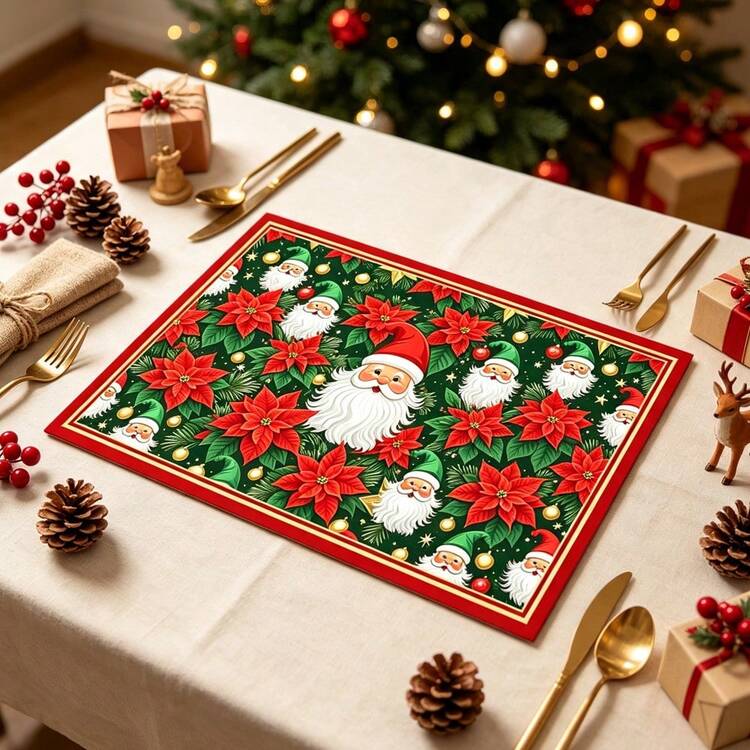 1pc Dish Drying Mat, Coffee Machine Mat, Christmas Dish Drying Mat, Christmas Flower & Santa Claus Pattern Kitchen Drain Mat, Absorbent Quick Dry Tabletop Protector, Holiday Atmosphere Suitable For Kitchen & Dining Table, Dish Water Control Mat, Home Gift, Tabletop Decor - XYLSD-943 - View 3