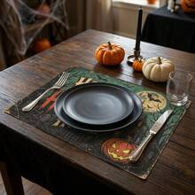 20/50Pcs Halloween Castle Haunted House Paper Placemats, Suitable For Halloween Holiday Table Decor, Cartoon Cute Style Paper Table Decor, Event Party Decoration - View 5