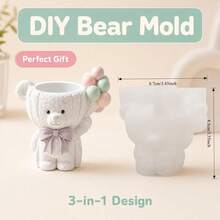 Cubulo Cetakan Silikon Resin Beruang Balon, Cetakan Resin Plaster DIY untuk Tempat Lilin, Pot Tanaman Sukulen Mini, Pot Pena Meja, Hadiah Buatan Tangan untuk Ulang Tahun, Pasangan, Teman, Dekorasi Rumah - Ini adalah jamur putih - WJ0150 - View 8