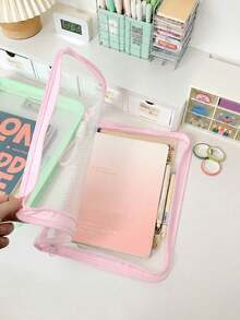 1pc Woven Handle Mesh Zipper File Bag, Large Capacity Portable Stationery, High-Value School Supplies, Back To School Student Essentials, Halloween, Christmas Storage, Suitable For Student Stationery Storage - Multiple Styles - View 2