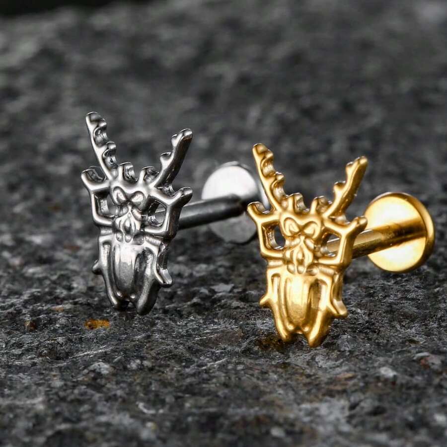 1PC ASTM F136 Titanium Scarab Beetle Cartilage Stud Earring Internally ...