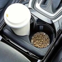 2pcs Fine Leopard Print Rhinestone Cup Coasters, New Style, Delicate Leopard Pattern With Sparkling Rhinestones, Fits Car Cup Holders, Protects And Enhances Car Interior Atmosphere - 2pcs New Rhinestone Leopard Print Coasters - View 2