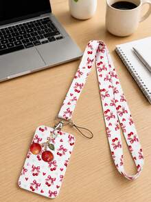 Cute Cherry Bow Pattern ID Card Holder, With Delicate Cherry Pendant Decoration And Anti-Loss Lanyard, Student Card Storage Box, Student ID Card Holder, Bus Card, Bank Card, ID Card Storage, Portable Card Holder Bag Charm, Suitable For School, Office, Travel, Shopping And Other Occasions, Perfect Back To School Gift, Teacher's Day Gift, Birthday Gift, Halloween Christmas Gift - Multicolor - View 4