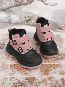 Girls' Colorblock Thermal-Lined Snow Boots With Hook-And-Loop, Warm, Anti-Slip, Wear-Resistant, Outdoor Cold-Proof Winter Boots - Pink - View 3