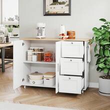 With Storage Adjustable Foldable Kitchen Island White With Storage For Kitchen And Dining Area - Natural and White - 查看 2