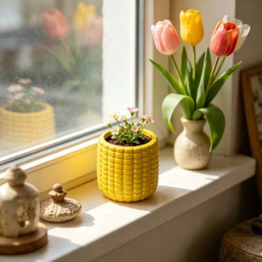 Creative Corn Potted Plant Small Flower Pot Succulent Planter Decor Also Can Be Used As Pen Holder Makeup Brush Holder Storage Container - B - View 1