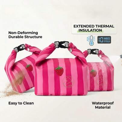 Cute Large Capacity Folding Roll With Buckle Fresh Cooler Insulated Thermal Leakproof Thicken Leakproof Reusable Portable Handbag Lunch Bags Box For Picnic Work Camping Hiking Outdoor Travel Party School Office Beach Kitchen Restaurant Gift