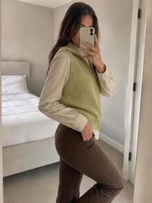 Women's Ribbed Knit Zip-Up Turtleneck Vest, Sleeveless Solid Sweater Waistcoat - Mustard Yellow - View 5