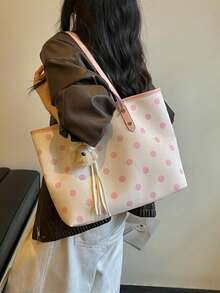 Fashionable Minimalist Houndstooth Pattern Large Capacity Women's Shoulder Tote Bag, Versatile Elegant Shopping Commuting Underarm Bag - Pink - View 8