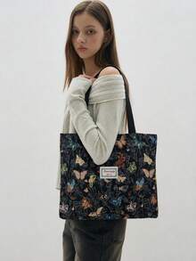 Large Capacity Zipper Shoulder Tote Bag, Colorful Butterfly Print, Suitable For Office, School, Commute Or Casual Daily Use - Multicolor - View 6