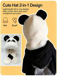 1pc Kids Cute Panda Embroidery Faux Plush Warm Windproof One-Piece Set, Autumn/Winter Outdoor Daily Wear - Multicolor - View 8