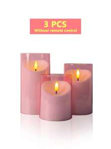 3pcs Flameless Candle Lights Set With Timer Remote Control, Battery Operated Pink Cup Candles, Suitable For Christmas, Halloween, Valentine's Day, Gifts, Presents, Birthday, Wedding, Dining Table, Party - Pink - Warm Light - View 12