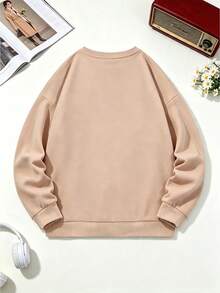 Kids' Casual Loose Crewneck Sweatshirt, Letter And Heart Print, Long-Sleeve Pullover, Suitable For Daily Wear In Spring And Autumn, Fashionable - Apricot - View 4