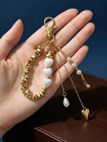 1Pc Luxury Alloy Heart Pendant Keychain Elegant Multi-Layer Tassel Pearl Decor Bag Charm Premium Ornament Gift For Daily Accessory Decoration - Multicolor - View 3