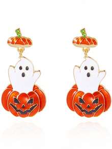 2pcs Halloween Oil Drop Pumpkin & Ghost Earrings - Multicolor - View 4