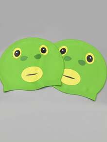 1pc Adult Funny Green Monster Swim Cap, Silicone Ear Protection Waterproof Non-Tight Fit Personalized Fun Swimming Gear - Green - View 2