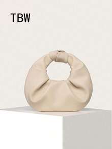 Women's Cloud Pleated Handbag, Solid Color, Fashionable Knot Design, Suitable For Outings. - Apricot - View 1