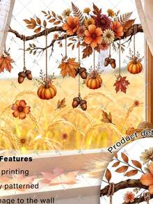 1pc 2D Flat Printed Pumpkin Acorn Flower Autumn Hanging Branch 11.81*17.72 Inch Window Sticker, Creative Self-Adhesive Removable Double-Sided Visible PVC Decorative Sticker - D - View 4