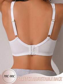 1pc Casual Comfortable Minimalist Women's Bra With Lace Patchwork, Wire-Free Back Design Lingerie - White - View 2