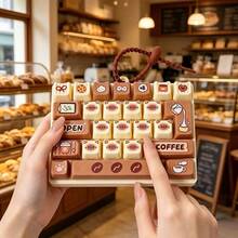 Cat Bakery Theme 26 Grid Mini Keyboard Fidget Toy Keychain, Cute Kitten Coffee Bread Cake Cartoon Click Button Sensory Fidget Toy, Portable Anxiety Stress Relief Bag Pendant Gift - Multicolor - View 6