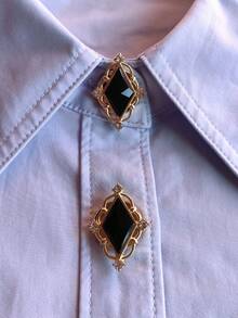 1 buah/2 buah Penutup Kancing Berlian Geometris Elegan, Penutup Kancing Kemeja Jepit, Penutup Kancing Kristal Modis - Hitam - View 4