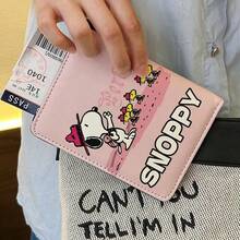 Snoopy 卡通護照夾 多功能旅行文件收納包 便攜錢包附現金與卡槽 - 粉色 - 查看 5