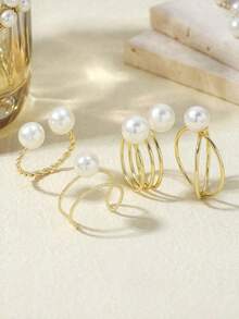 1pc Minimalist Pearl Adjustable Ring Set, Suitable For Women's Daily Wear - Yellow Gold - View 15