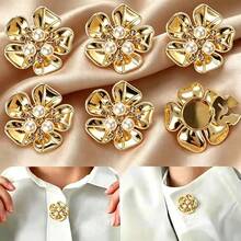 6pcs Pearl Sequin Button Covers, Decorative Cufflinks Buttons, Suitable For Women's Shirts DIY Sewing Floral Buttons, Wedding Autumn/Winter Outfit Accessories - White - View 5