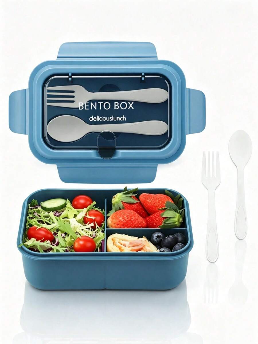 1pc Plastic Divided Bento Lunch Box, Student Lunch Box, Adult Bento Lunch Box, Leak-Proof Lunch Box With Utensils, 3-Compartment Bento Box Microwave , Back To School Essential, Portable Fruit And Food Container, Microwave Lunch Box, Home Kitchen Supplies, Suitable For Teenagers And Office Workers To Use In School, Classroom, Cafeteria, Back To School Season