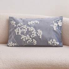 1件朦朧藍色碎花刺繡枕套，春夏花卉枕套，適合室內裝飾，四季通用裝飾枕套，不含枕芯 - 霧霾藍 - 查看 10