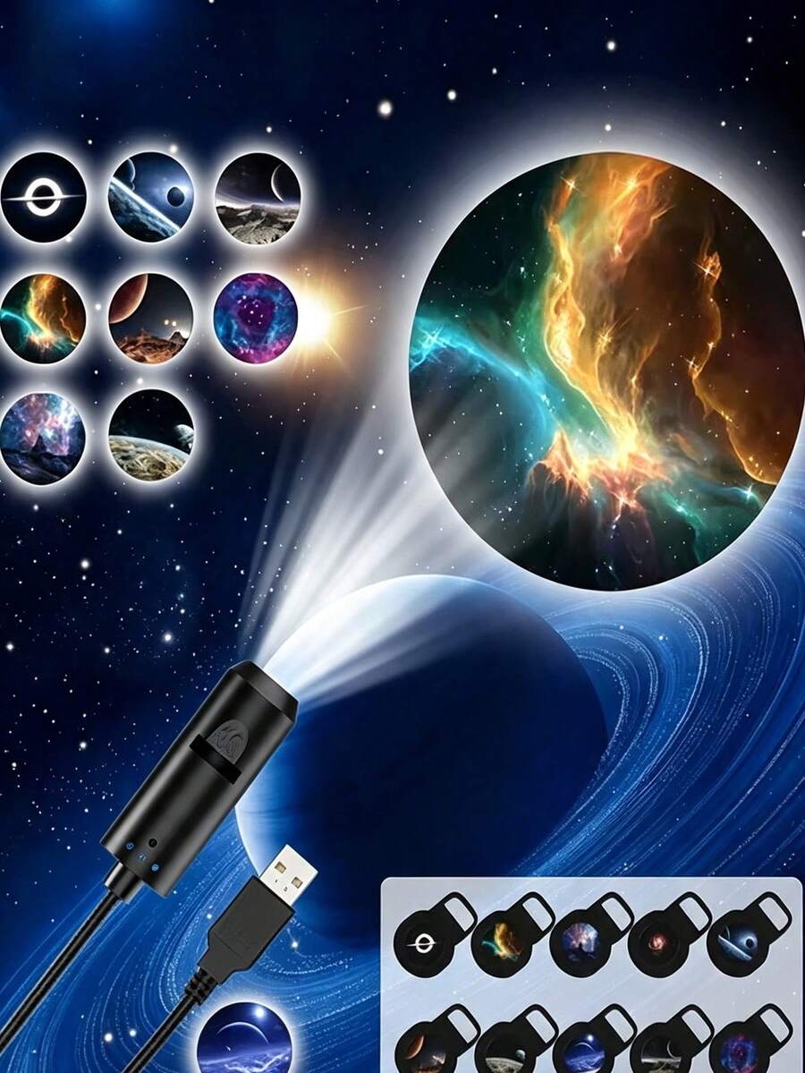 3 Sets USB Starry Sky Projector Lights, 30pcs Interchangeable Slide Galaxy Planet Projector, 360° Flexible Neck Night Light, Car Bedroom Decor Space Projector Lamp, Kids Gift - Projector Light - View 1