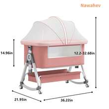 Nawahev 4-In-1 Baby Bassinet Bedside Sleeper, Adjustable 6 Height Levels, Lockable Wheels, Mosquito Net & Large Storage Basket For Infant - Pink - View 2