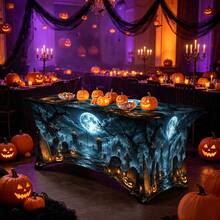1pc Halloween Pattern Printed High Elasticity Tablecloth With Elastic Edge - Stretch Fit, Washable And Reusable Table Cover Suitable For Dining Table, Buffet Table, Dessert Table, Banquet, Holiday Party Decoration, Halloween, Birthday, Wedding - Suitable For Kitchen Use - Multicolor - View 8