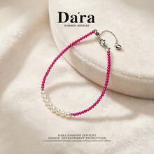 DARA Freshwater Pearl Silver Bracelet S925 Silver Zirconia Beaded Romantic Women's Gift - Multicolor - View 4
