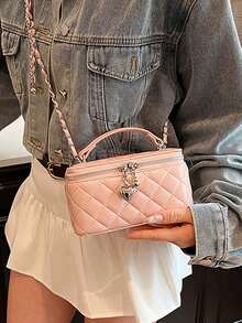 Gesteppte Rauten-Herz-Handtasche mit Metallkettendetail, elegante Luxus-Box-Tasche, Damen-Handtasche für Date, Party und Reisen, kleine Crossbody-Tasche, atmosphärisches Outfit-Accessoire - Pink - Übersicht 6