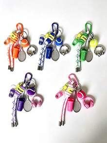 Sports Tennis Keychain, Mini Tennis Racket Ball Headphone Charms Braided Rope Carabiner Key Ring, Preppy Sporty Backpack Bag Pendant Gift For Friends - Multicolor - View 6