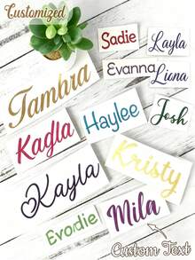 Customized Name Labels, Name Stickers, Personalized Stickers, Name Tags, Date Stickers, DIY Gifts, Handmade Crafts, Handwritten Font Stickers, Wedding Stickers, Gift Stickers. Customizable Holographic Name Stickers, Suitable For Water Bottles - Multicolor - View 2