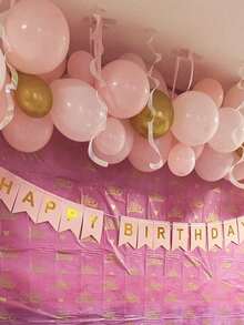 1 Set Pink Happy Birthday Paper Bunting, Modern Metallic Letter Graphic Decorative Banner, Suitable For Birthday Party Event Decoration - Pink - View 3