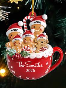 Personalized Christmas Gingerbread Man Mug Ornament, Customized Name Text, Family Member Christmas Tree Hanging Decoration, Red Mug Candy Cane Gingerbread Man Winter Holiday Theme Design, Suitable For Christmas Tree, Fireplace Mantel, Living Room, Entryway, Party Decoration And Family Keepsake, Christmas Gift, Christmas Stocking Tag, Bauble - Multicolor - View 11