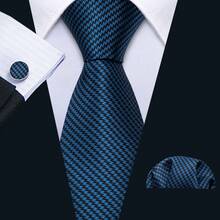 Houndstooth Blue Necktie Pocket Square Cufflinks Tie Clip 4pcs Set Business Formal Men Silk Tie Gift Set For Wedding Party - Royal Blue - View 2