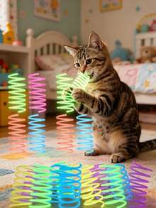 Spiral Spring Cat Toy, Mini Spiral Coil Spring Shape, Multicolor Glow In Dark Design, Stretchable High Rebound Interactive Bite & Bat Play, Indoor Bedroom Living Room Night Solo Play For Kitten Adult Cats, All Year Round Pet Daily Entertainment - Multicolor - View 10