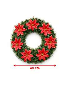 Guirlanda Natalina Decoração Flores Enfeite De Porta De 40cm - A - Visão 3