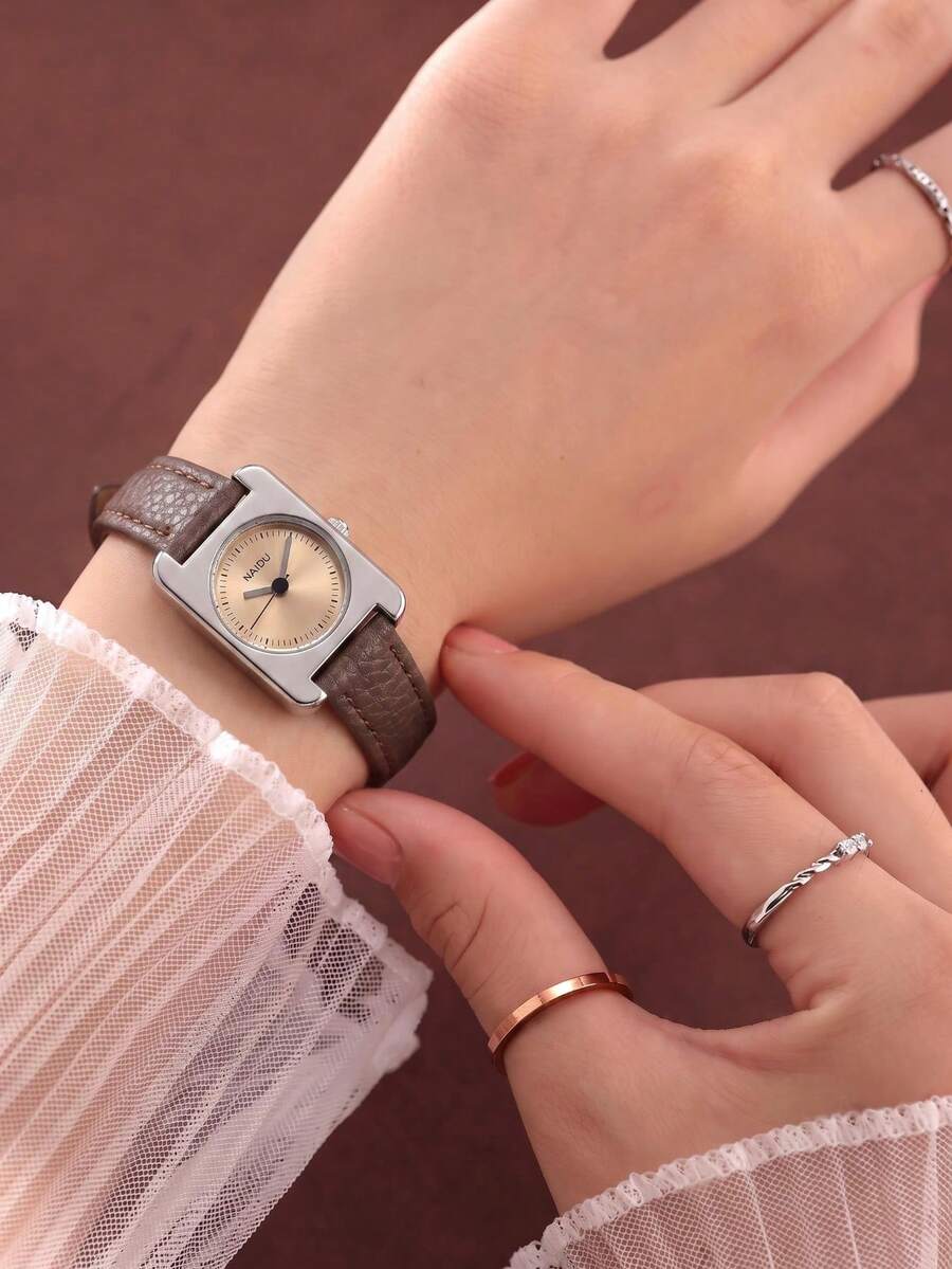 1件女款平價百搭休閒極簡石英手錶，適合日常配戴 - 灰色 - 查看 1