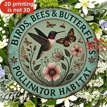 2D flach, 1 Stück Vintage 8X8 Zoll rustikaler Stil rundes Metall-Eisenschild, Vogel Bienen Schmetterling Insekten Lebensraum, geeignet für Garten, Hinterhof und Außenbereich, dekorativ - A - Übersicht 5
