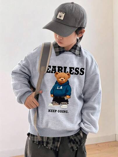 Pullover Sweatshirt Designed For Big Girls, Grey Crew Neck Sweatshirt For Big Girls And Teens. Niche Creative Cat Design With Minimalist Fashion Style, No Pocket Design, Perfect For Casual Daily Wear; Paired With Rich Print Details, Ideal Choice For Autumn/Winter