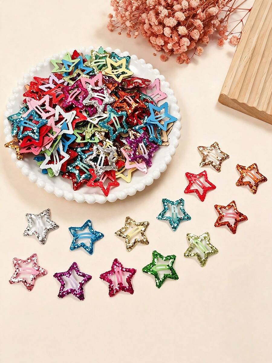 Dopamine Sequin Colorful Five-Pointed Star BB Hair Clip, Sweet Side Bangs Hair Accessory, Back To School Supplies, Autumn Accessories